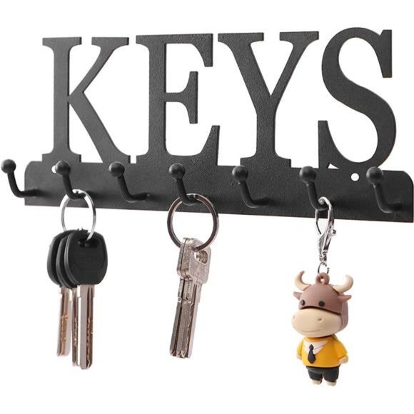 Key Holder Wall Mounted Key Hooks for Wall Decorative with 7 Hooks Black Metal - Picture 3 of 6